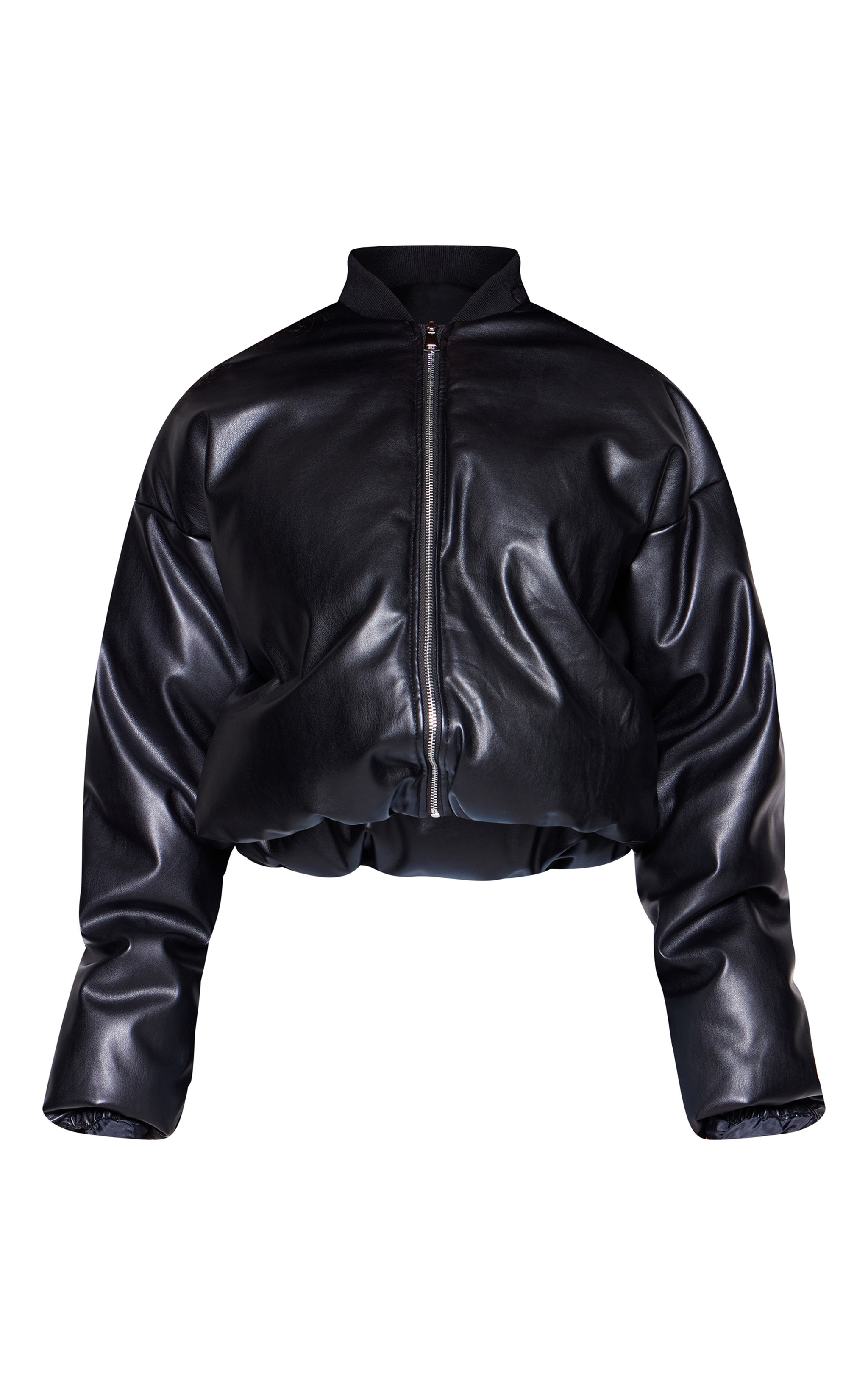 Black Faux Leather Oversized Bomber Jacket | PrettyLittleThing US