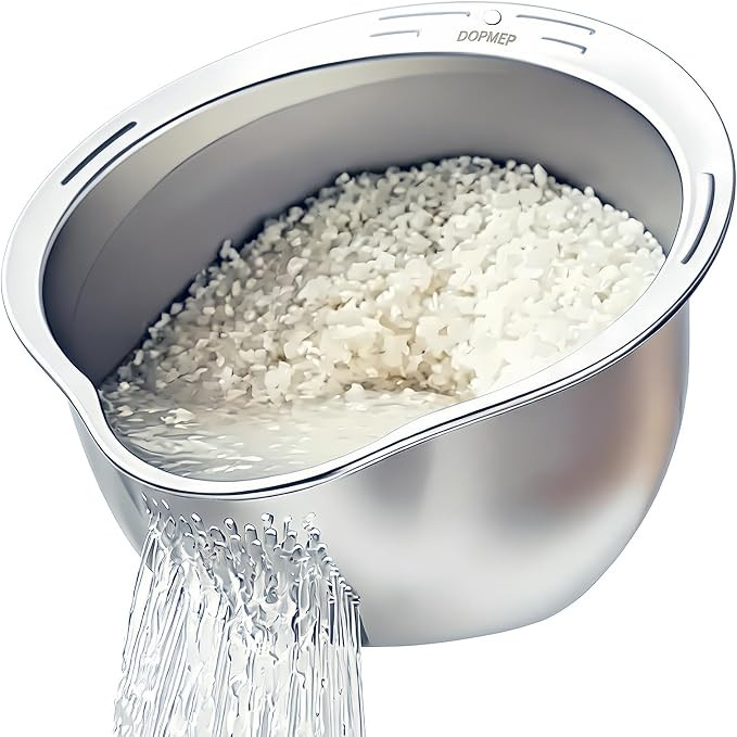 Rice Washer Strainer Bowl Stainless Steel Colander with Side Drainer | Ideal for Soaking, Washing... | Amazon (US)
