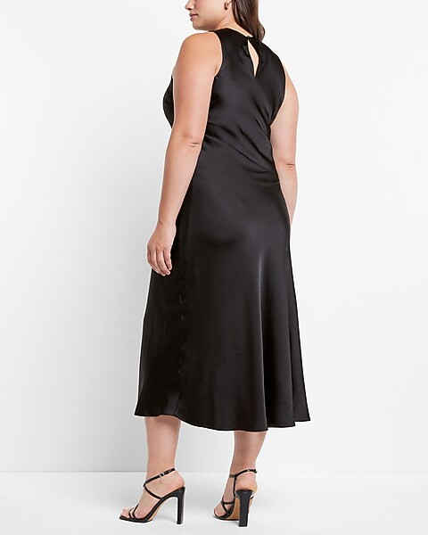 Satin High Neck Slip Midi Dress | Express
