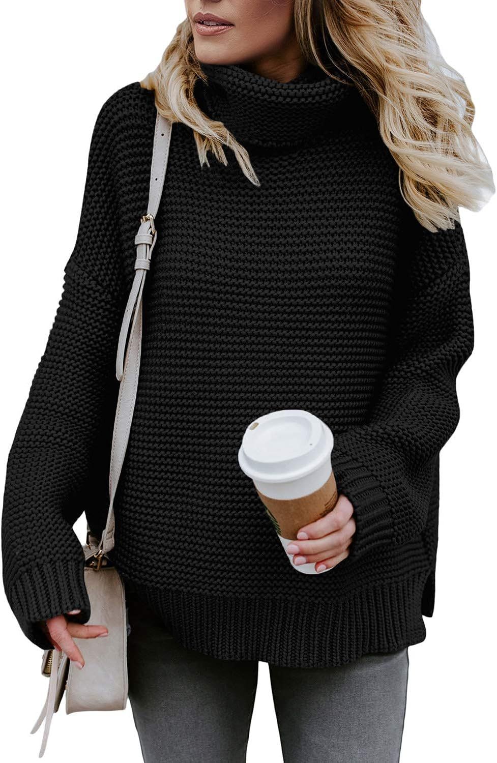 ZKESS Womens Casual Long Sleeve Turtleneck Chunky Knit Pullover Sweater Jumper Tops | Amazon (US)