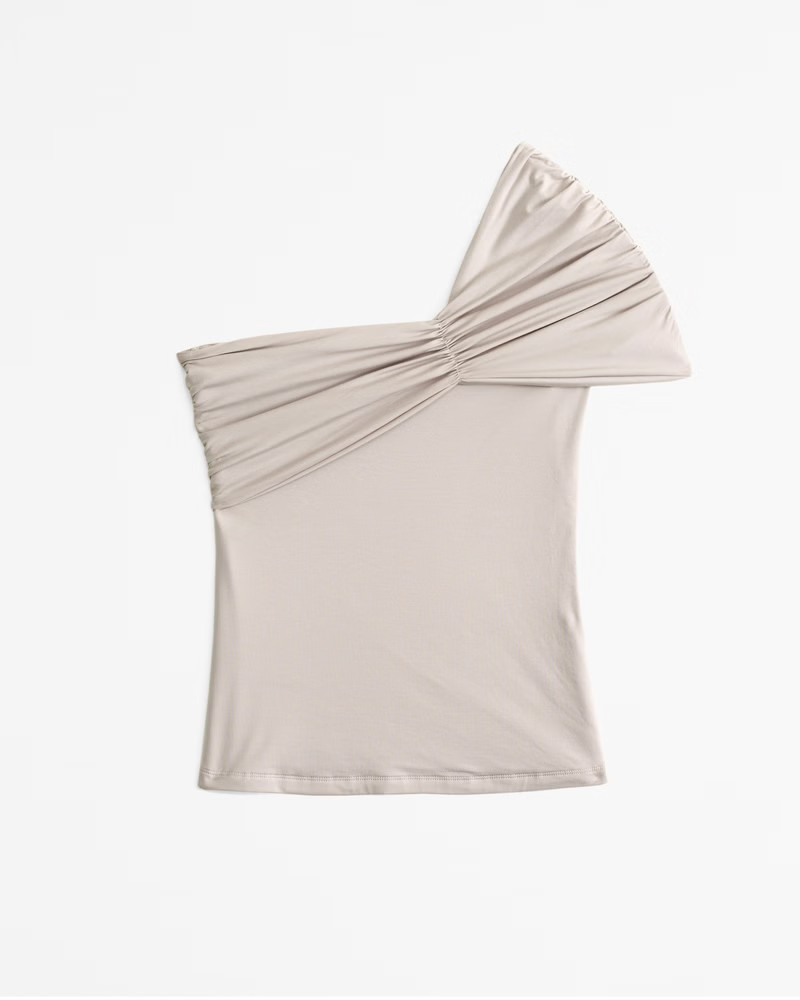 One-Shoulder Cotton-Modal Ruched Top | Abercrombie & Fitch (US)