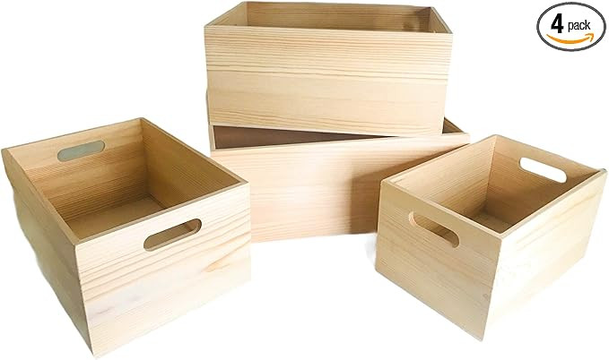 4 Pack Storage DIY Wood Crates Cutout Handles, Decorative Nesting Wood Box for Storage, Organizat... | Amazon (US)