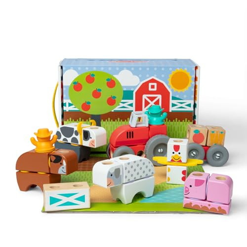 Melissa & Doug Blockables™ Farm Snap and Play, Mix and Match Connectable Wooden Building Blocks Play Set Toy for Preschool Boys and Girls (56 Pcs) | Amazon (US)