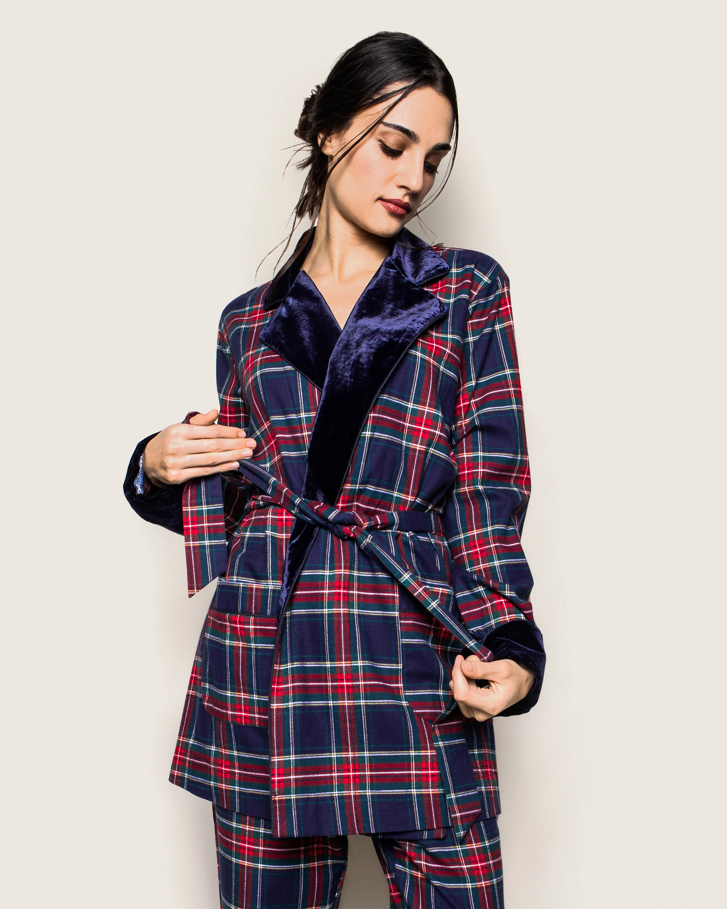 Women's Car Coat with Velvet Trim in Windsor Tartan | Petite Plume
