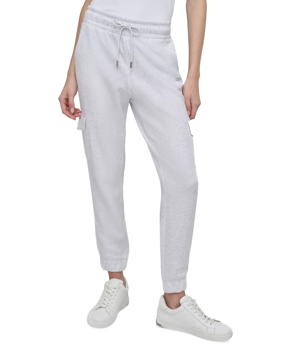 Dkny Sport Women's Studded-Logo Cargo Joggers - Optic Heather | Macy's