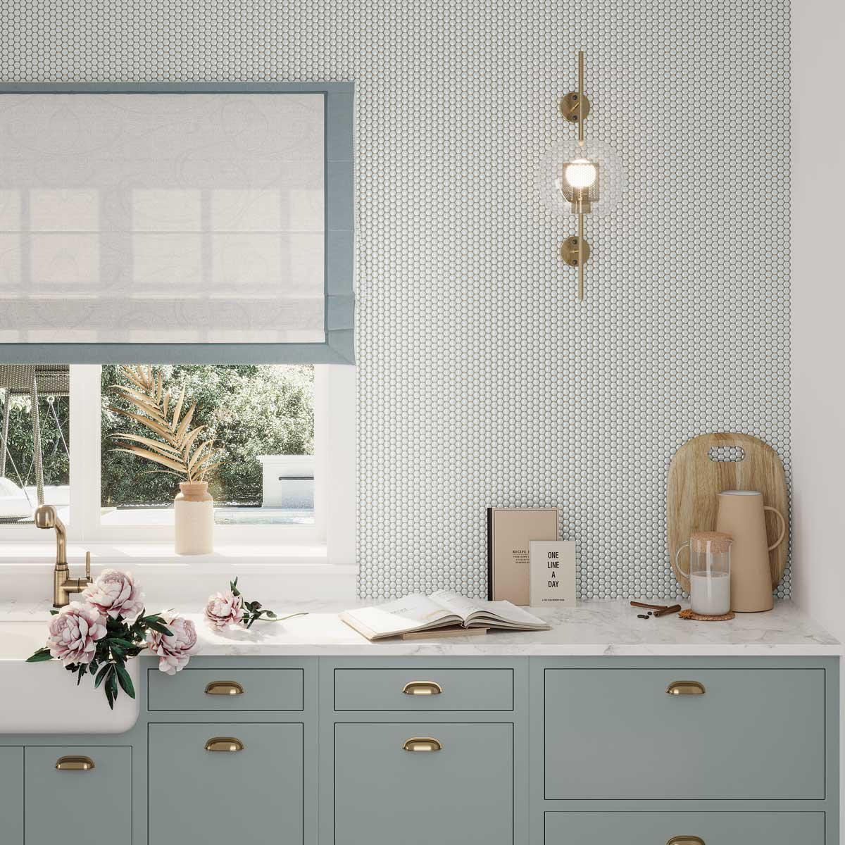 Pale Blue Buttons Porcelain Penny Round Tile | Colorful Backsplash, Shower, Pool | Tile Club