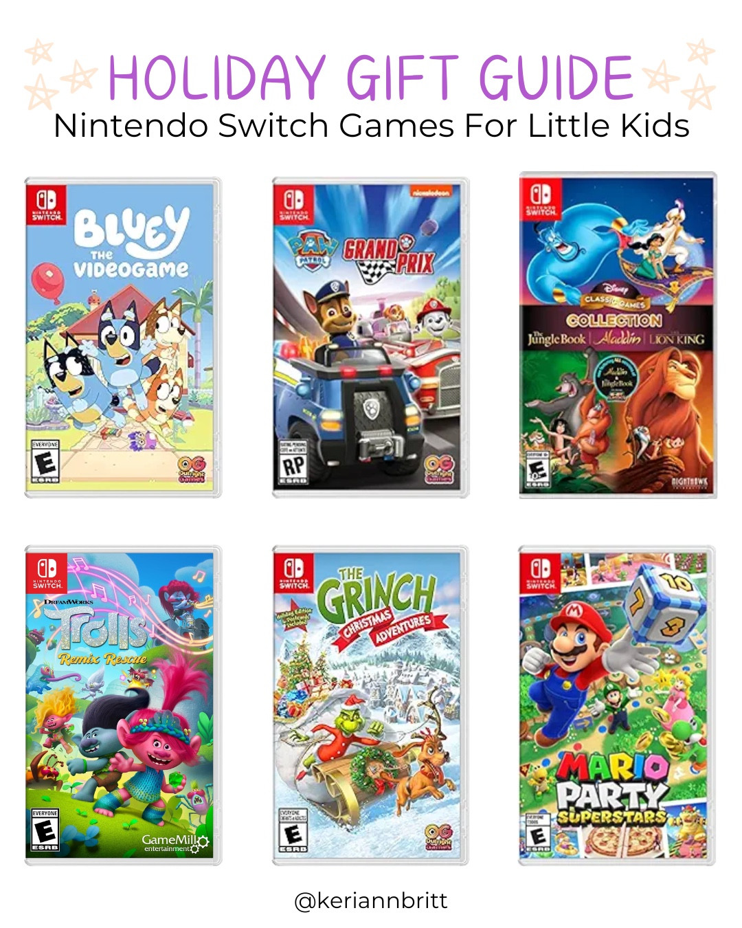 2024 Holiday Gift Guide - Nintendo Switch Games for Little Kids

2024 gifts / Christmas gift / presents for everyone / gift guide / holiday gift / Christmas gift guide / gifts for him / gifts for her / popular holiday gifts / rated e for everyone / kids games / switch games / super Mario bros / Bluey / paw patrol 

#LTKFamily #LTKKids #LTKGiftGuide