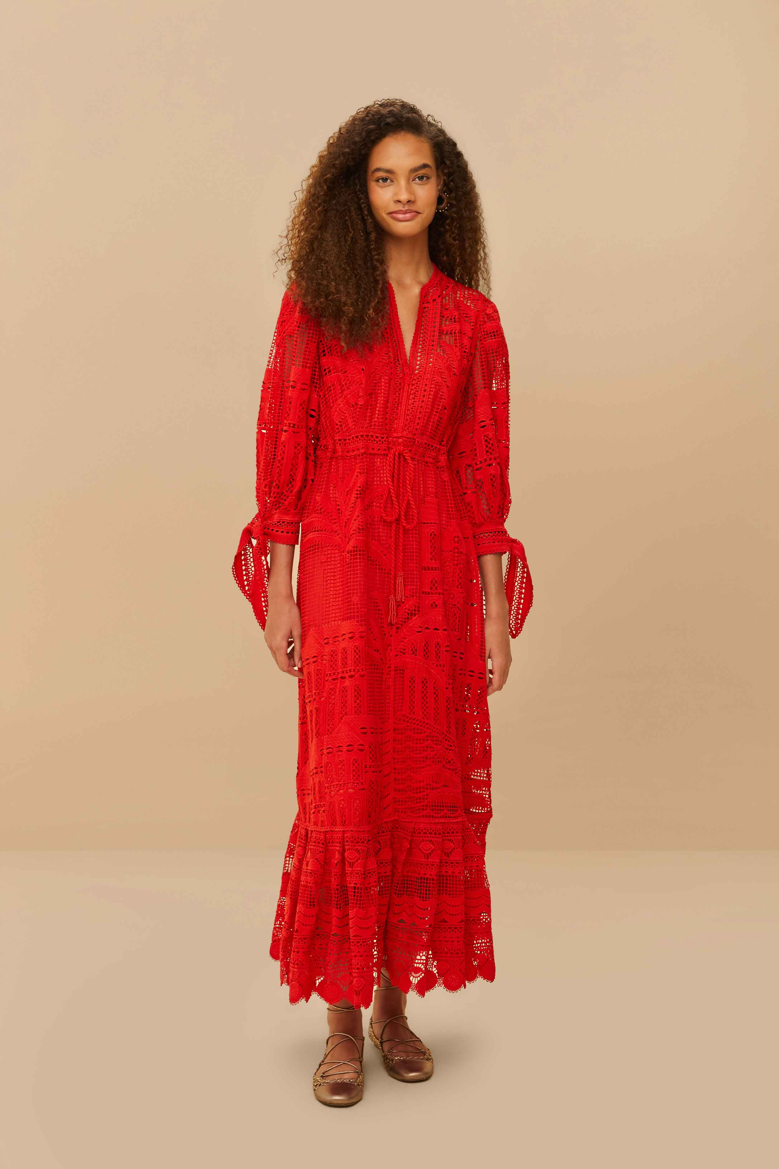 Red Morada Boa Guipure Maxi Dress | FarmRio (US)