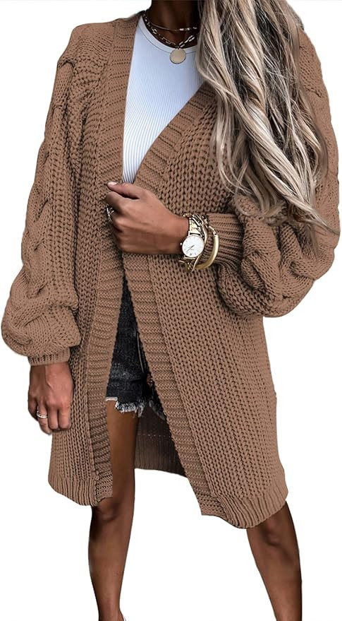 Dokotoo Womens 2022 Winter Fall Casual Open Front Knit Long Cardigans Sweaters Coats | Amazon (US)