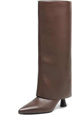 Womens Knee High Boots Fold over Shark Boots Slouchy Pointed Toe, Tall Boots Faux Leather Dress B... | Amazon (US)