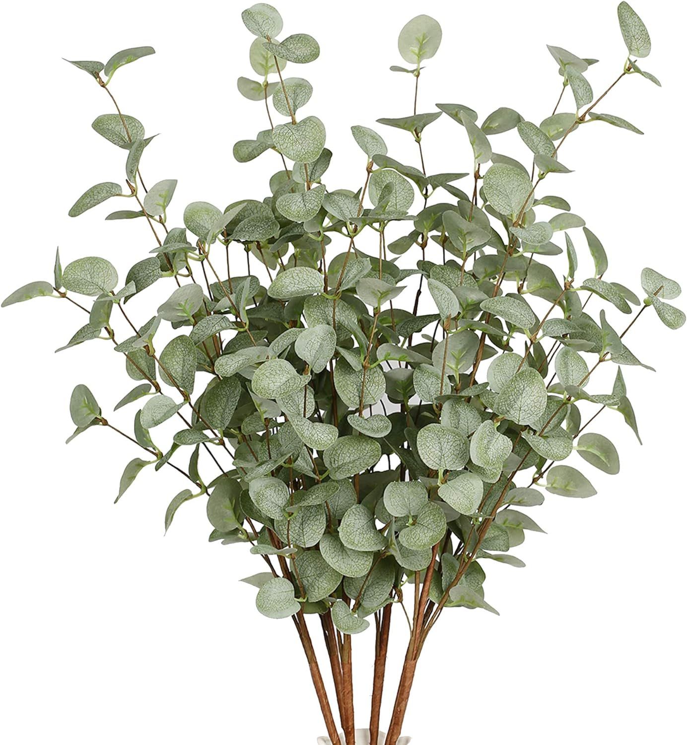 6 Pcs Artificial Greenery Stems Eucalyptus Leaf Spray in Green Greenery Stems Silk Plastic Plants... | Amazon (US)