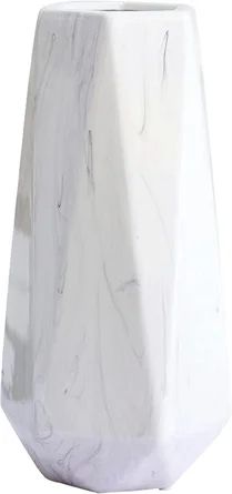 Ruya company 10 Inch White Vase, White Marble Ceramic Vase, Modern Geometric Shaped Floral Vase, ... | Wayfair North America