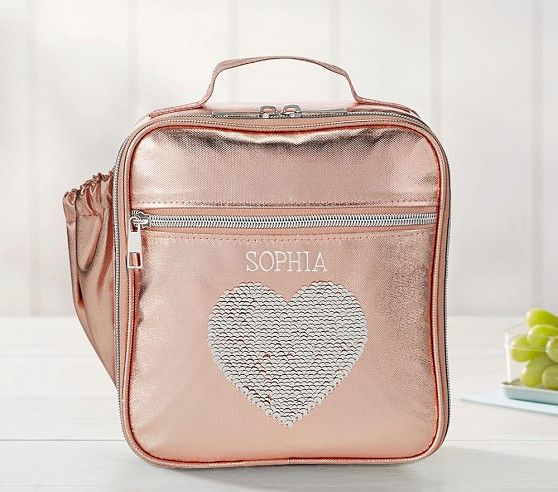 Monique Lhuillier Rose Gold Sequin Heart Lunch Box | Pottery Barn Kids