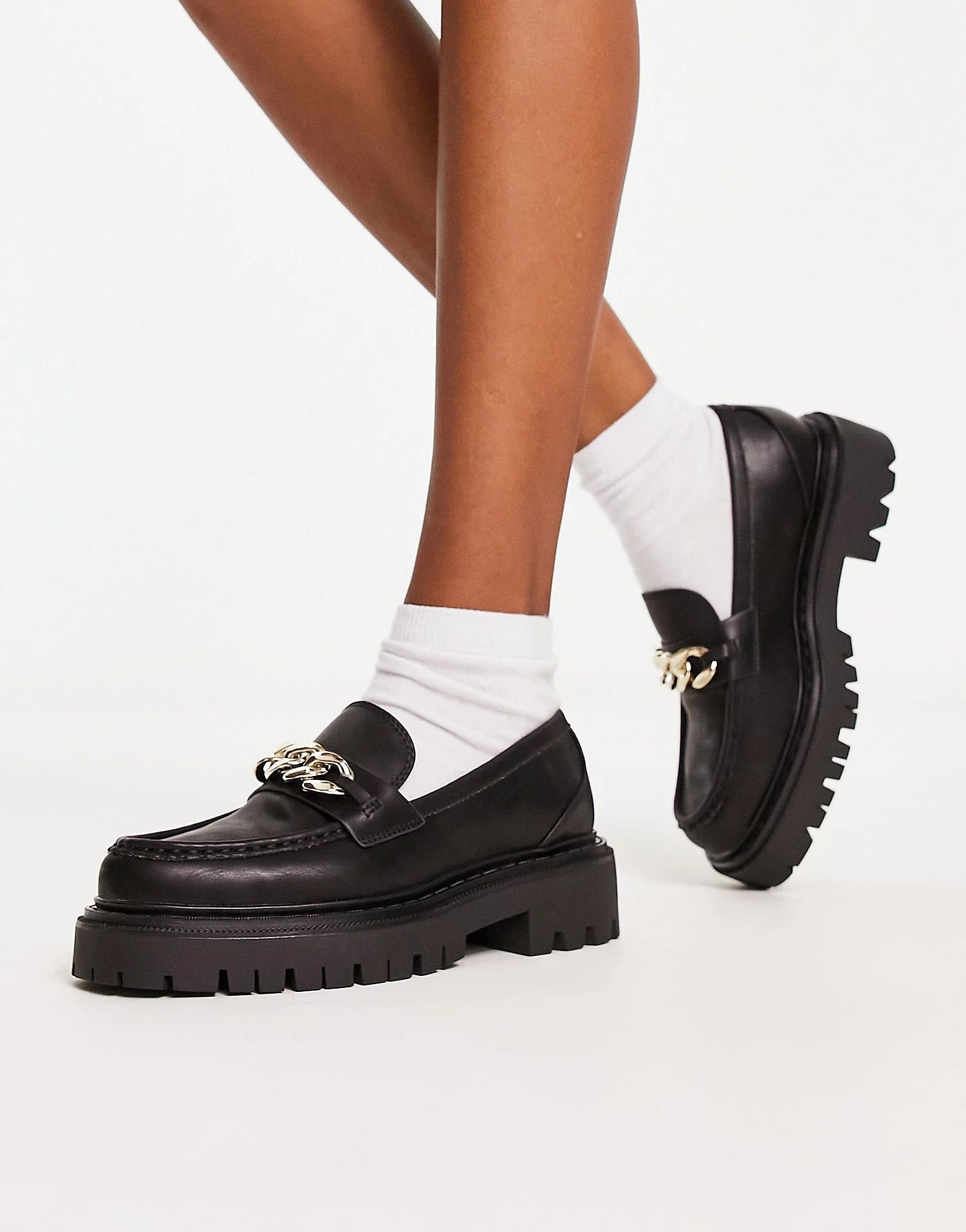 ALDO Brixton chunky loafers with gold trim in black | ASOS (Global)