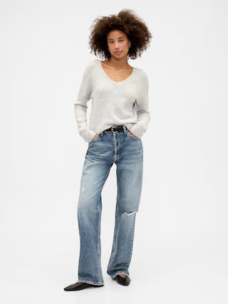Mid Rise Destructed Relaxed Straight Jeans | Gap Factory