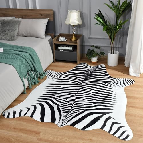 Easycozy Zebra Print Faux Cowhide Rug - 5.2 x 6.3 Feet | Amazon (US)