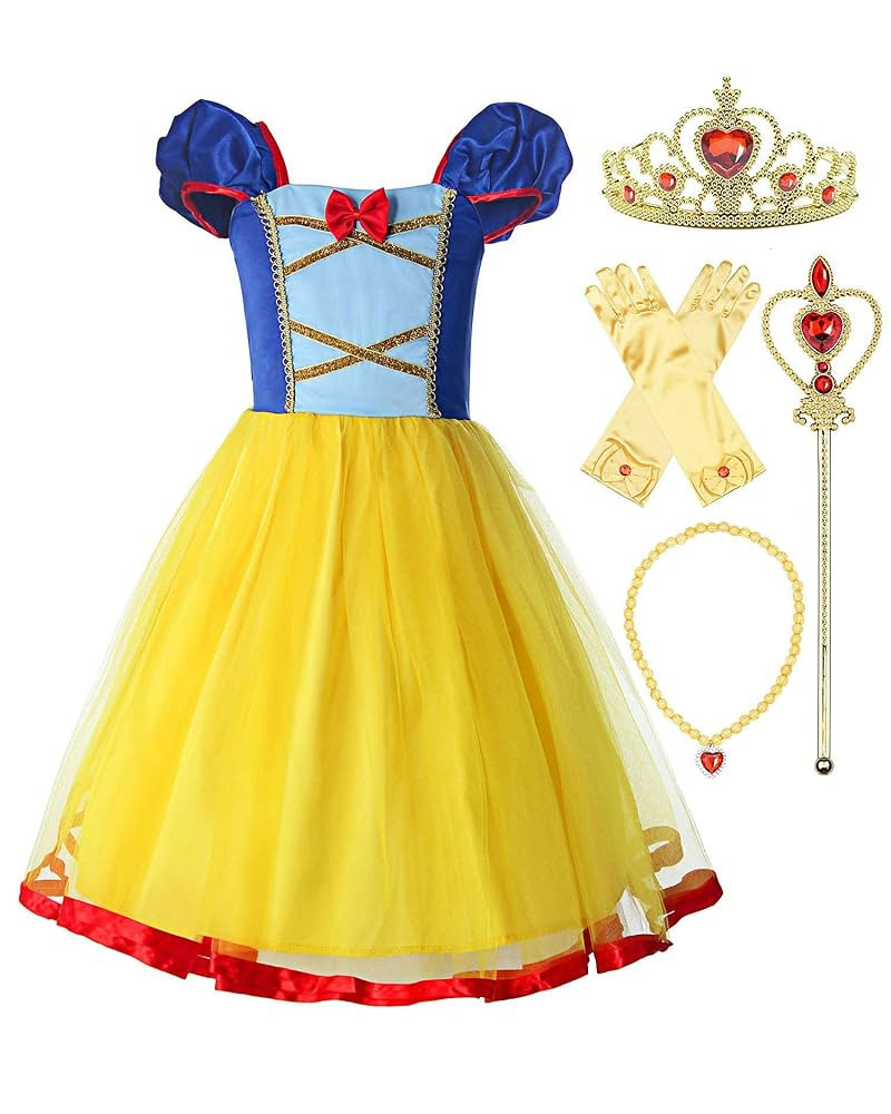 ReliBeauty Girls Elastic Waist Backless Princess Dress Costume with Accessories Yellow, 6-7/140 | Amazon (US)