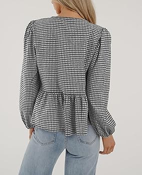 PRETTYGARDEN Women's Spring Fall Babydoll Peplum Blouse Shirt Puff Long Sleeve Bow Tie Front Tren... | Amazon (US)