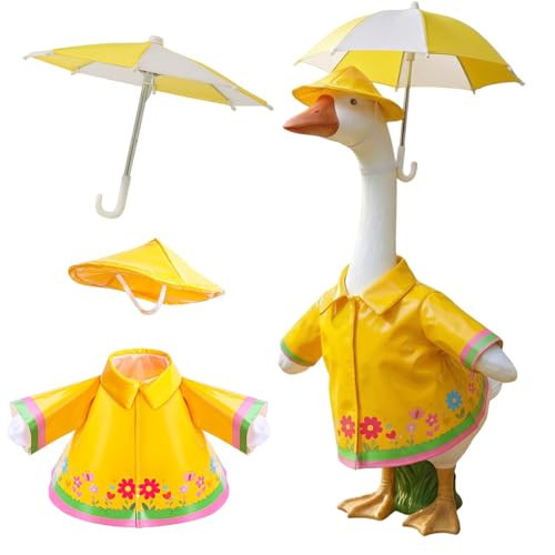 Memxike Raincoat Porch Goose Outfits with Umbrella Hat, 23" Geese Statue Spring Porch Goose Outfit, for Lawns, Patios, Spring and Summer Gardens and Terrace Decoration (Yellow) | Amazon (US)