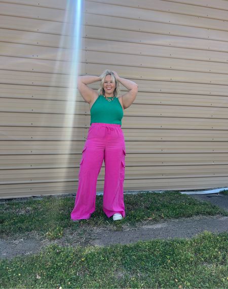 Pink cargo pants 
Green tank top 
Summer vibes 
Summer things 
Summer must haves 

SHEIN haul 
SHEIN curvy 

#LTKplussize #LTKmidsize #LTKstyletip