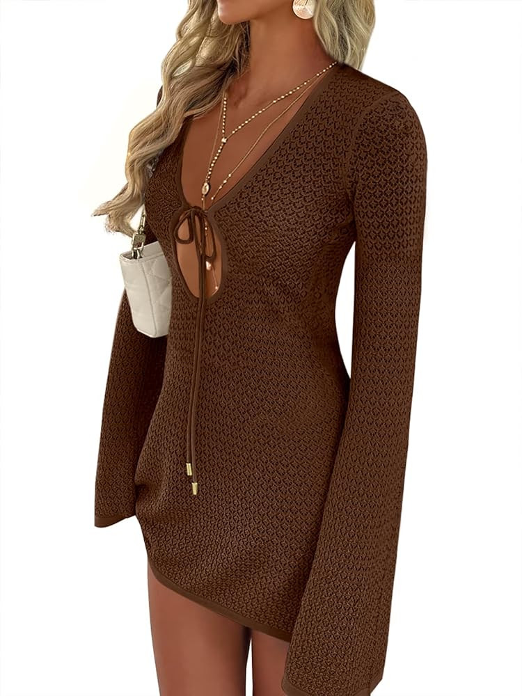 ANRABESS Beach Cover Ups for Women Crochet Swimsuit Bathing Suit Swimwear Bikini Mesh Knit Dress ... | Amazon (US)