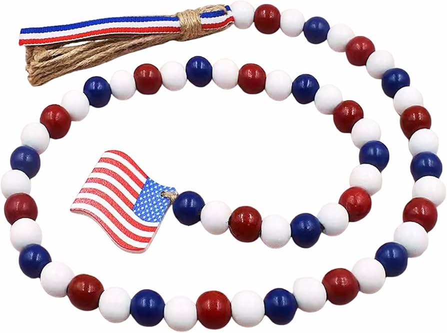 4th of July Wood Bead Garland Decorations with Tassels, 39.4 inch Independence Day Patriotic Hang... | Amazon (US)
