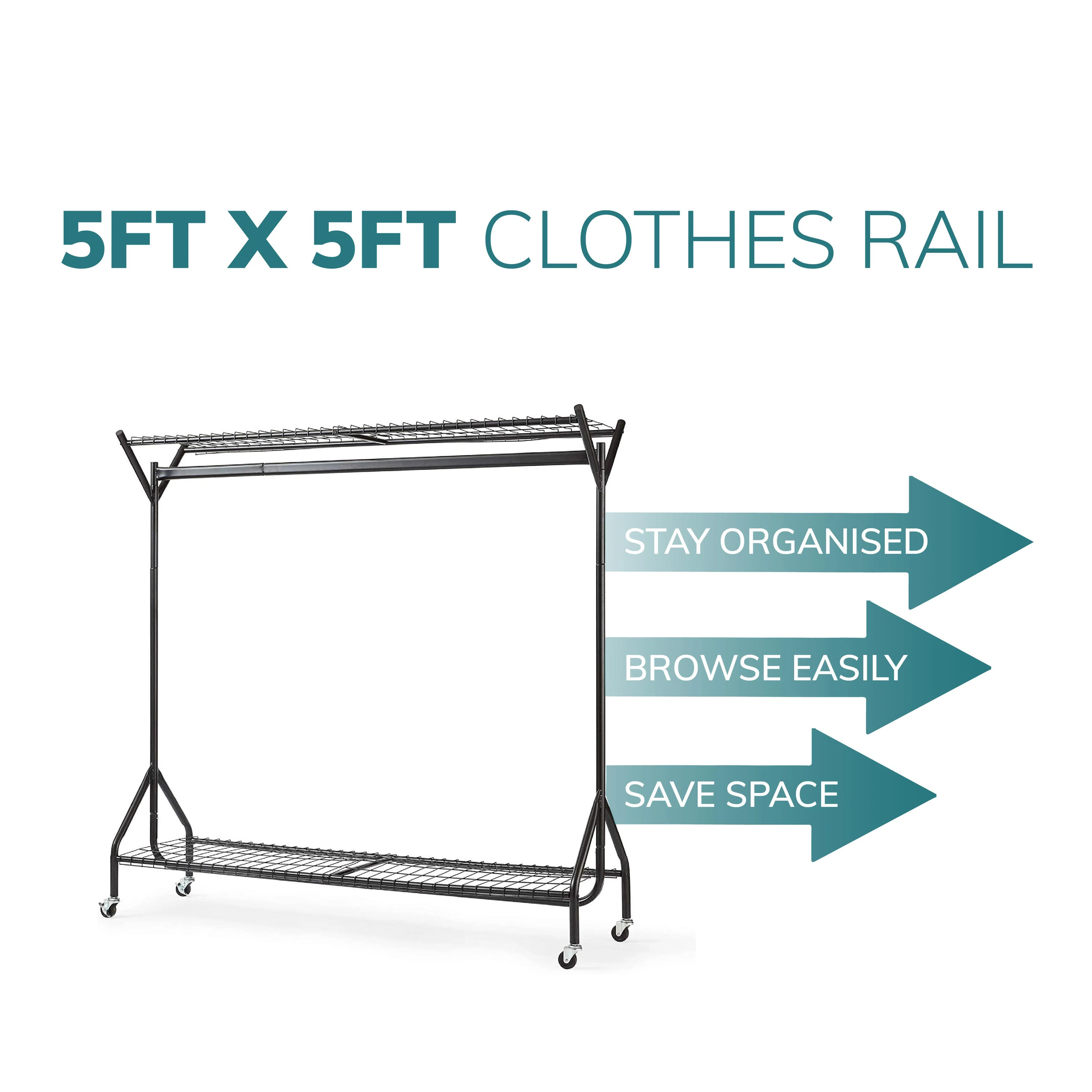 Clothing Rail Heavy Duty Hanging Clothes Shoe Hat Rack Shelves With Wheels | Wayfair UK