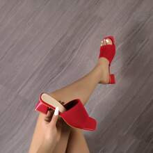 Women Single Band Chunky Heeled Sandals Funky Red Fabric Mule Sandals | SHEIN