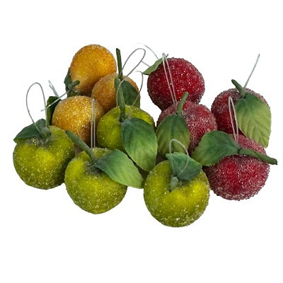 Lot 11 Sugared Fruit Miniature Christmas Ornaments 1" Tall Apple Pear w Hangers  | eBay | eBay US