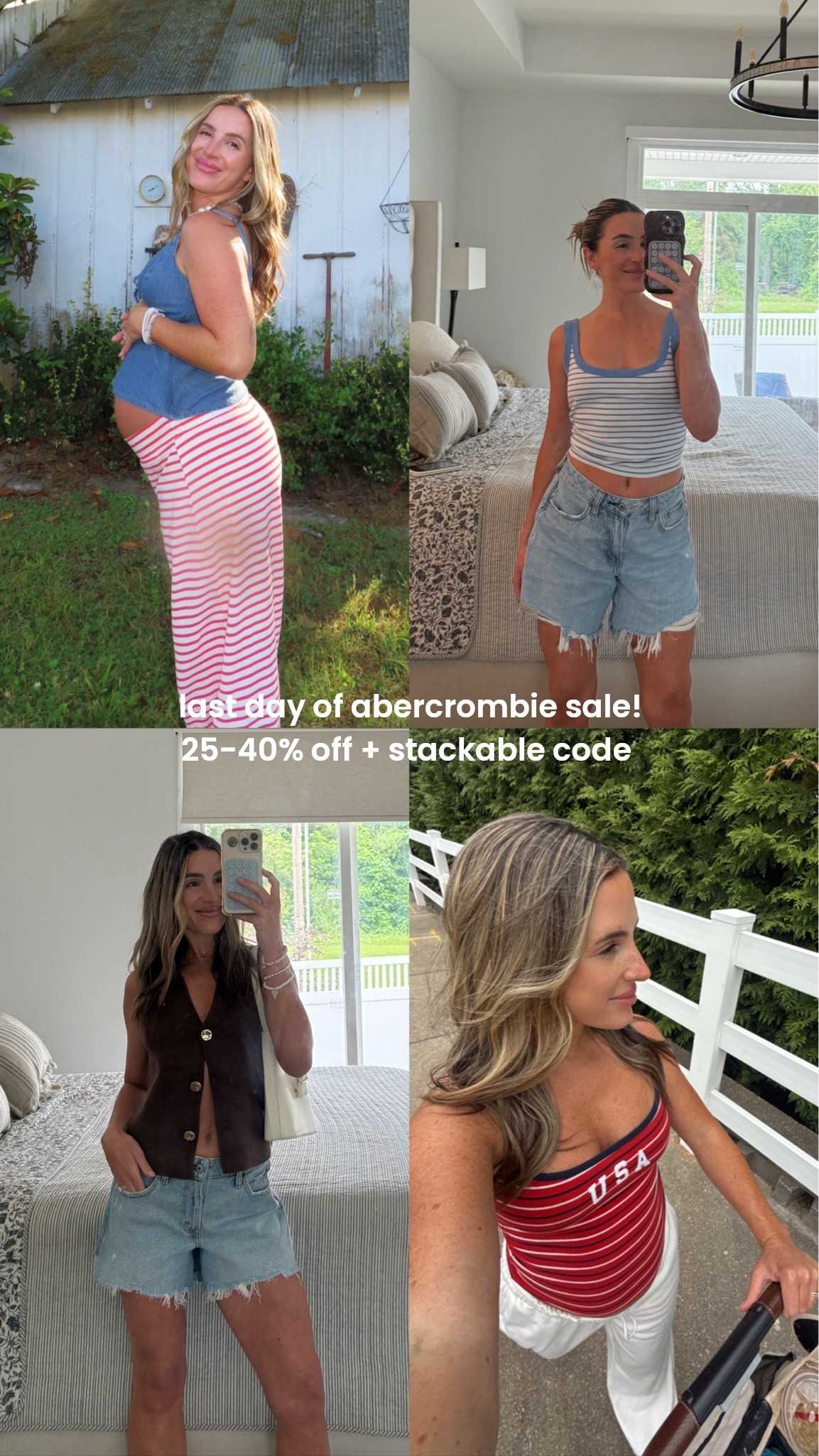 code AFSUMMER for extra 15% off! I’m 5’2” & NOT PREGNANT I do Xxs tops + 25 jeans/shorts or small bottoms & DURING pregnancy I do xs-small tops & 27w jeans or medium bottoms