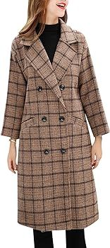 Tanming Women's Notch Lapel Double Breasted Wool Blend Mid Long Pea Trench Coat | Amazon (US)