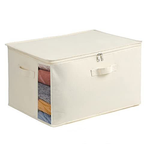 Vailando Large Canvas Comforter Storage Bags Closet Organizer for Clothes Sweater Clothes Organizer with Dual Zipper Three Carrying Handles for Blanket Closet Storage Container 1 Pack | Amazon (US)