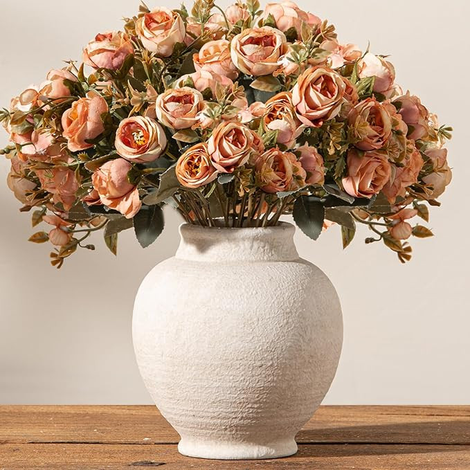 Ceramic Rustic Farmhouse Vase, 6 Inch White Small Flower Vase Decorative Vase Short Pottery Vases... | Amazon (US)