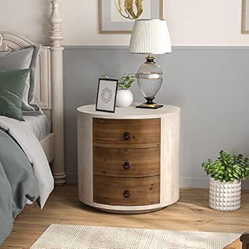 COSIEST 3 Drawer Chest of Drawers, 20 inch MDF Round Storage Cabinet, Retro Whitewash Finish Nigh... | Amazon (US)
