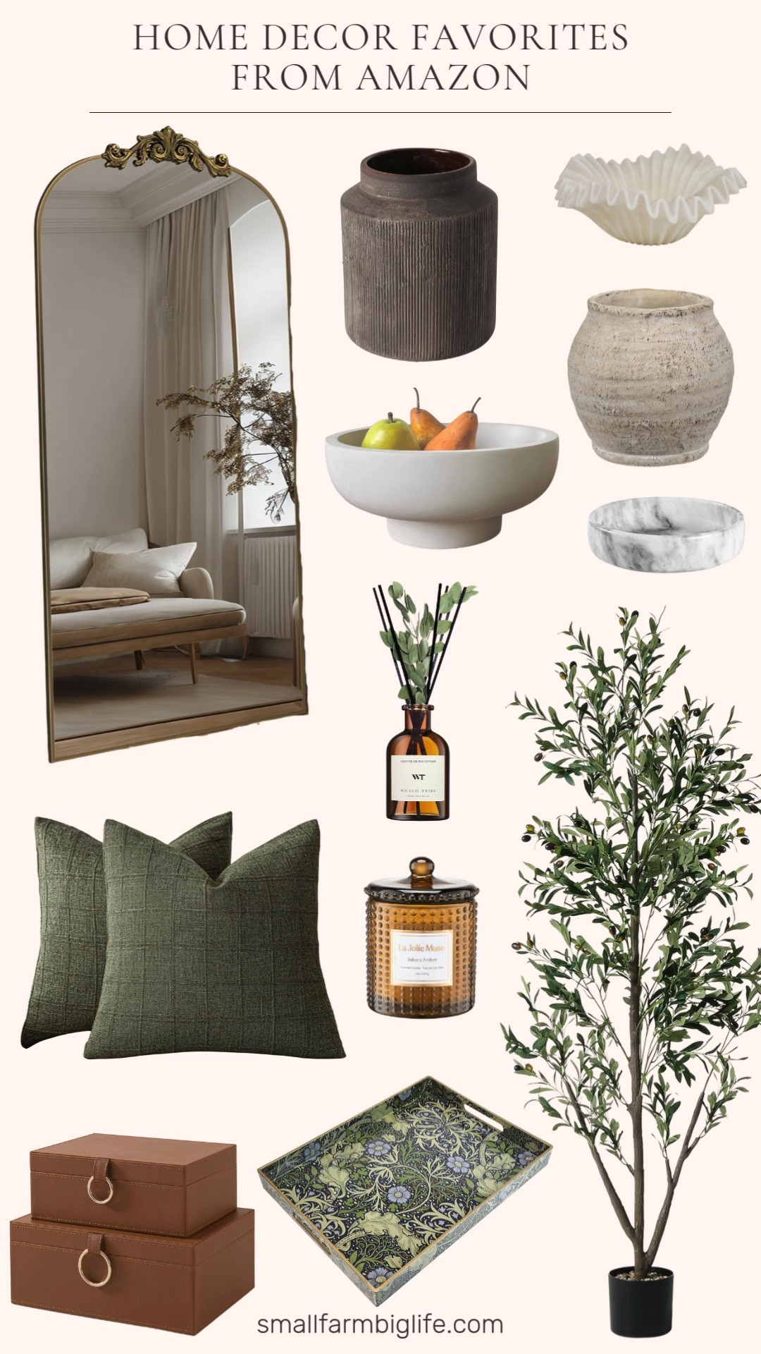 Home decor favorites from Amazon with rich, earthy charm 🤍
Natural greens, warm browns, and timeless textures. From faux olive trees and glass candles to marble accents and statement mirrors, they make it easy to create a calm, layered space. These pieces add depth and style while still feeling livable and cozy ✨ 

 #LTKHome