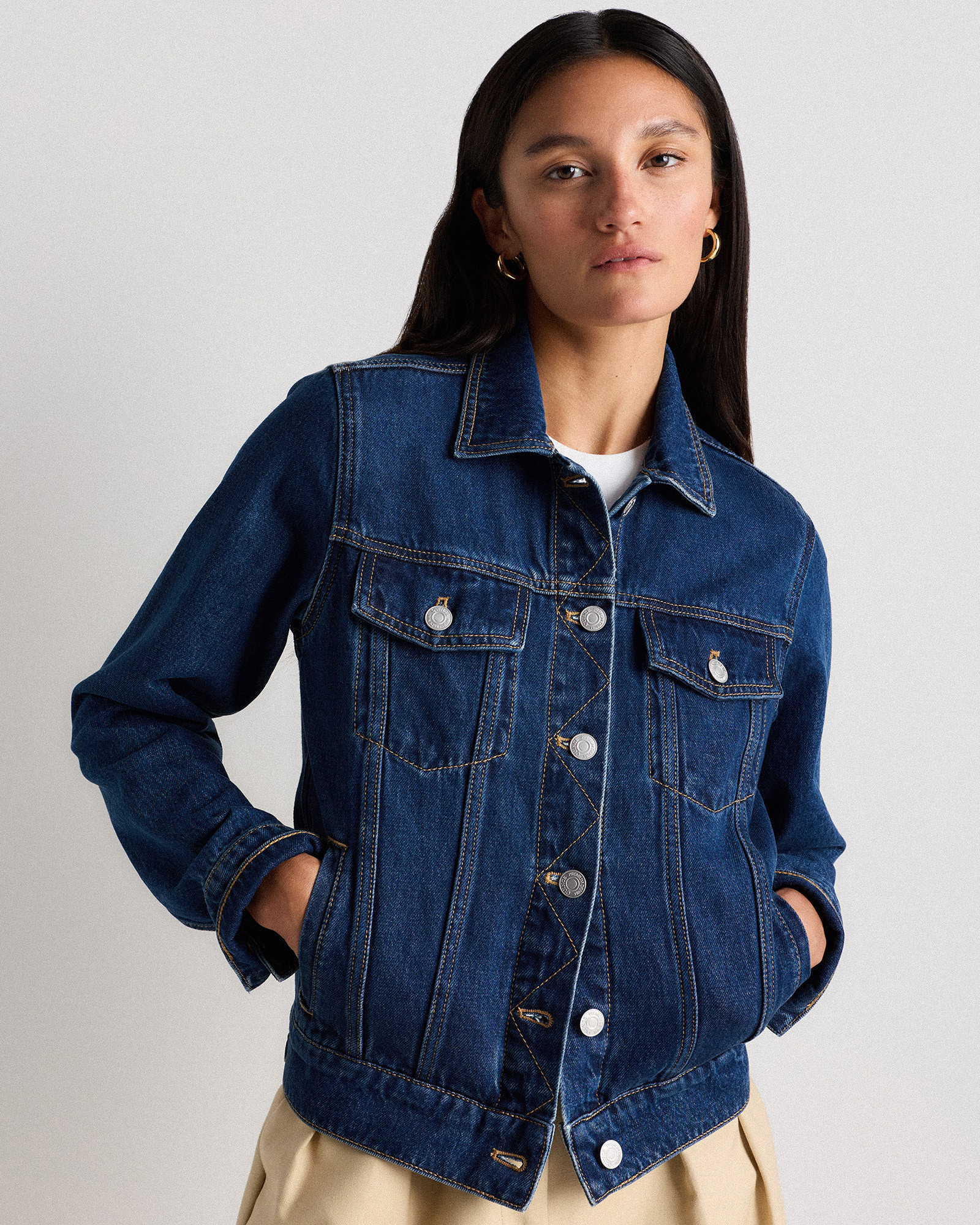 Quince | Women's Denim Jacket in Dark Indigo, Size Medium, Cotton | Quince