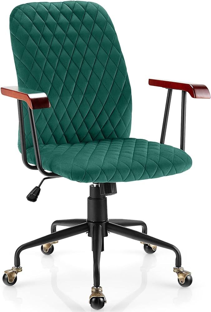 COSTWAY Ergonomic Home Office Chair, Upholstered Velvet Leisure Office Chair with Rubber Wood Arm... | Amazon (CA)