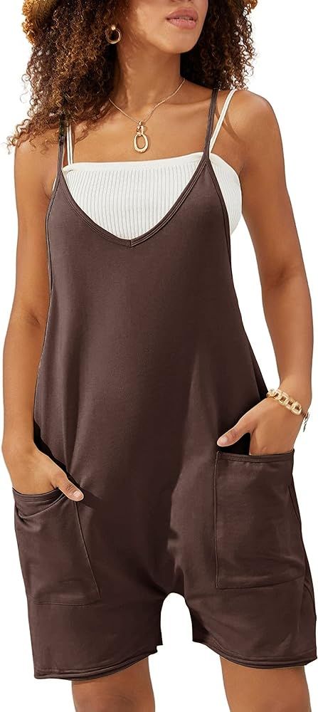 UANEO Rompers for Women Summer Stretchy Baggy Jumpsuits Overall Romper Shorts Jumpers Onesie | Amazon (US)