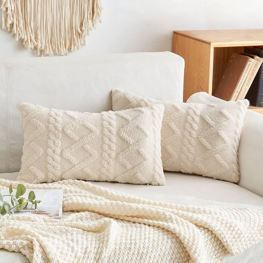 MIULEE Pack of 2 Decorative Faux Wool Throw Pillow Covers Soft Plush Fuzzy Short Fleece Square Pa... | Amazon (US)