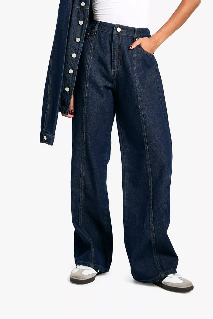 Seam Detail Contrast Stitch Raw Indigo Straight Leg Jean | Boohoo.com (UK & IE)