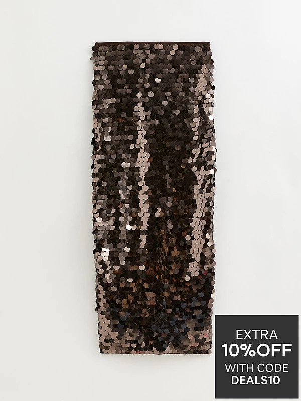 New Look Sequin Midi Skirt - Dark Brown | Very (UK)