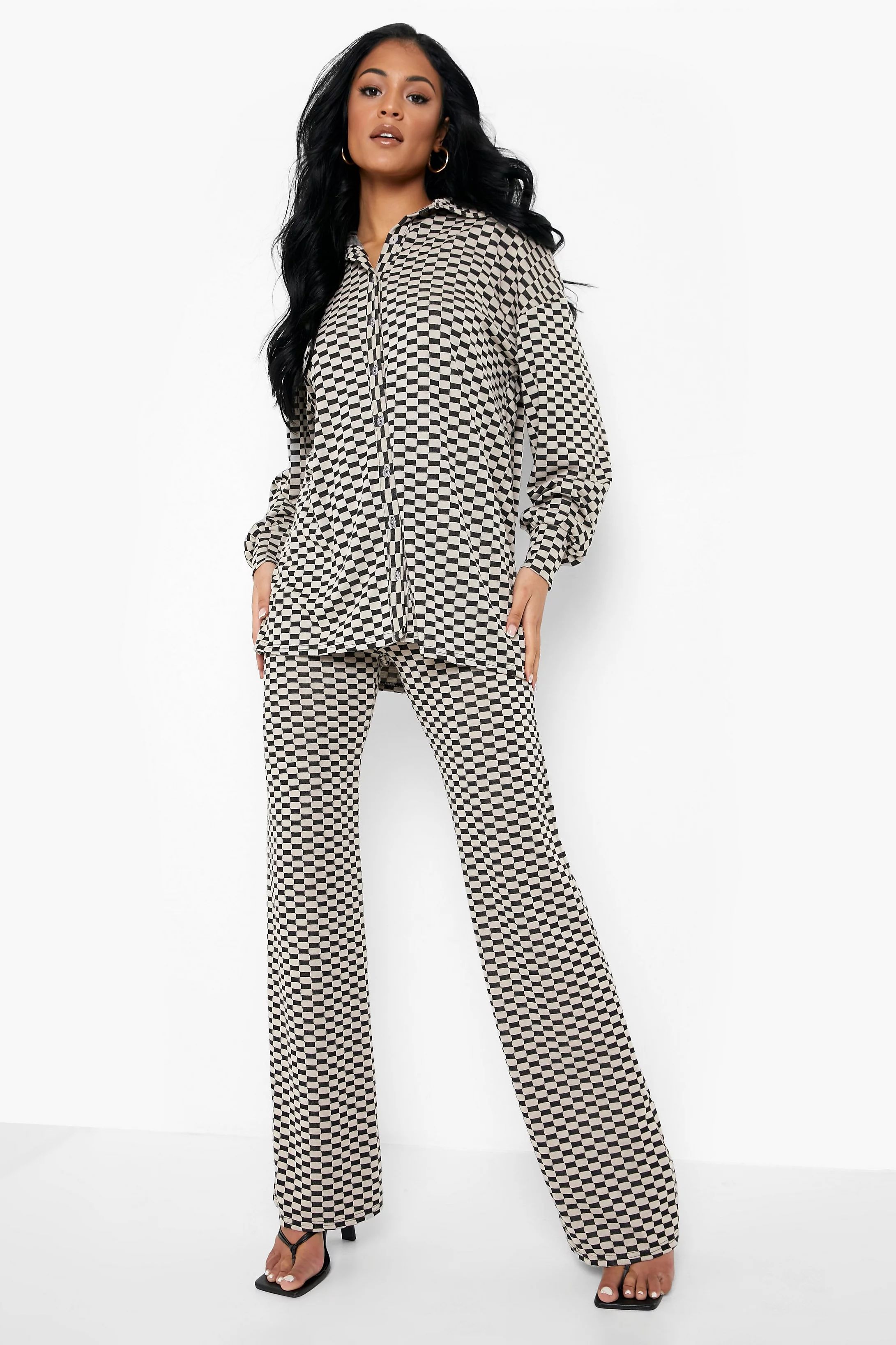 Tall Checkerboard Wide Leg Pants | Boohoo.com (US & CA)