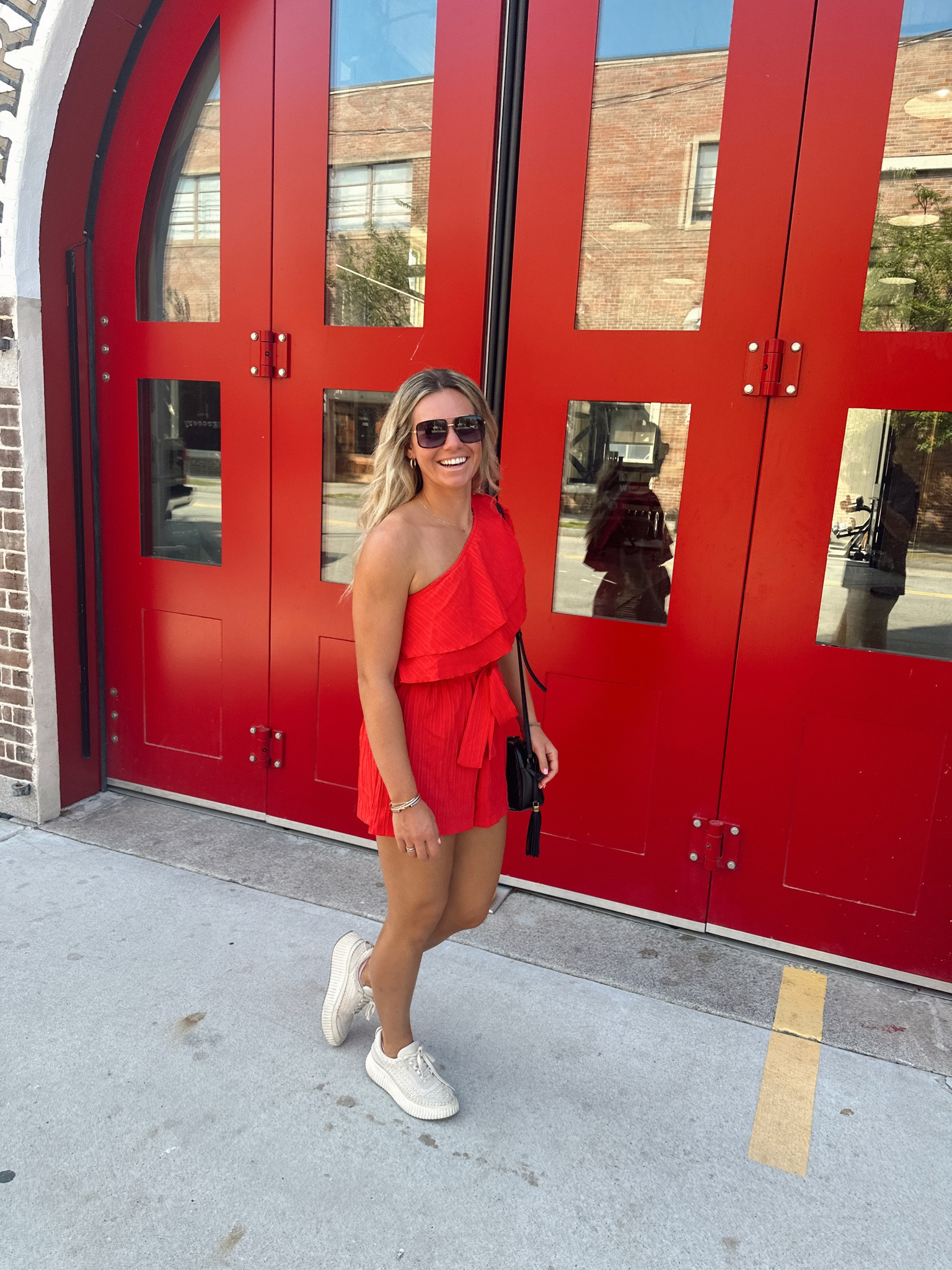 Red romper!! Great for walking around! Women’s clothing!! Romper! 

#LTKstyletip #LTKbeauty #LTKSeasonal