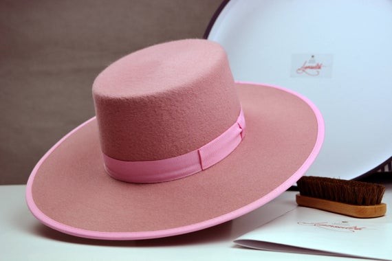 Bolero Hat | The BONBON | Pink Wool Felt Flat Crown Wide Brim Hat Women | Womens Western Hats | Etsy ROW