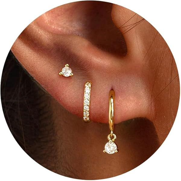 Gold/Silver Earrings for Women Dainty 14k Gold Plated Lightweight Huggie Hoop Earrings Set Trendy... | Amazon (US)