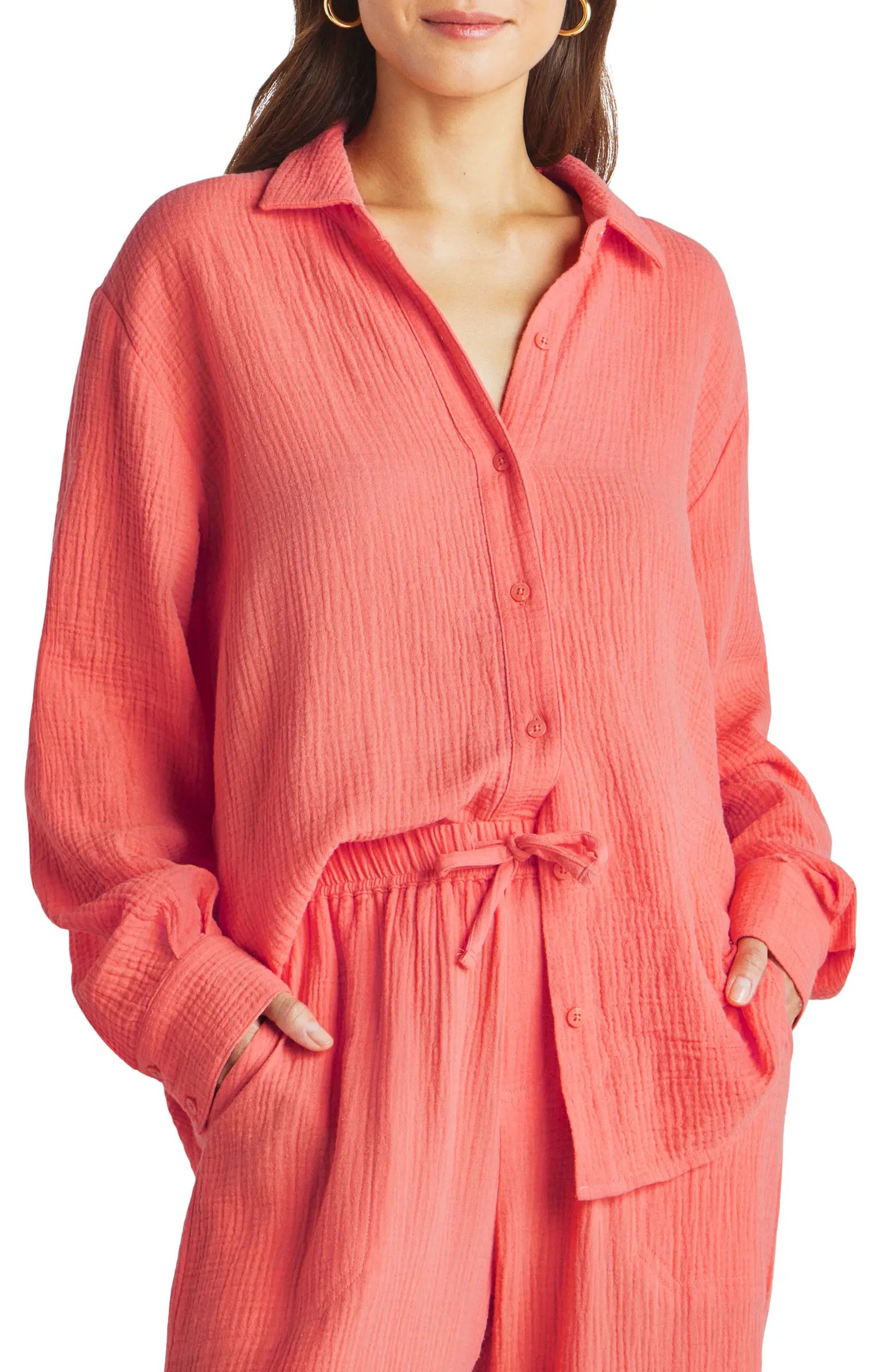 Splendid Adele Oversize Cotton Gauze Button-Up Shirt | Nordstrom | Nordstrom