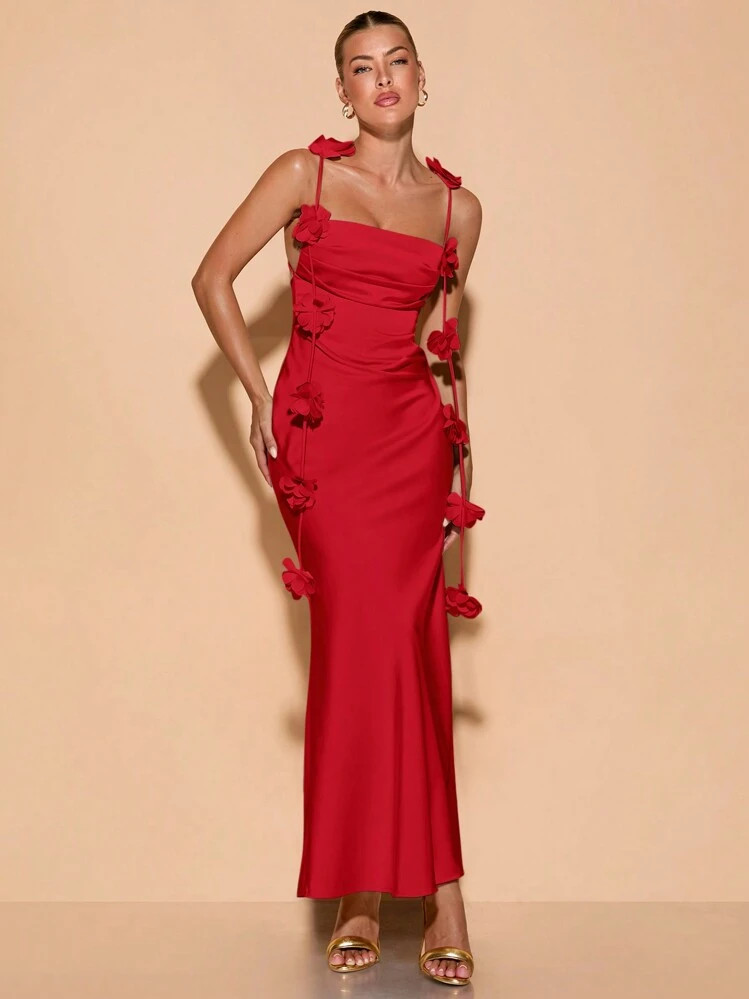 SHEIN BAE Women's Floral Spaghetti Strap Backless Draped Neck Holiday Dress, Party/Wedding Formal... | SHEIN