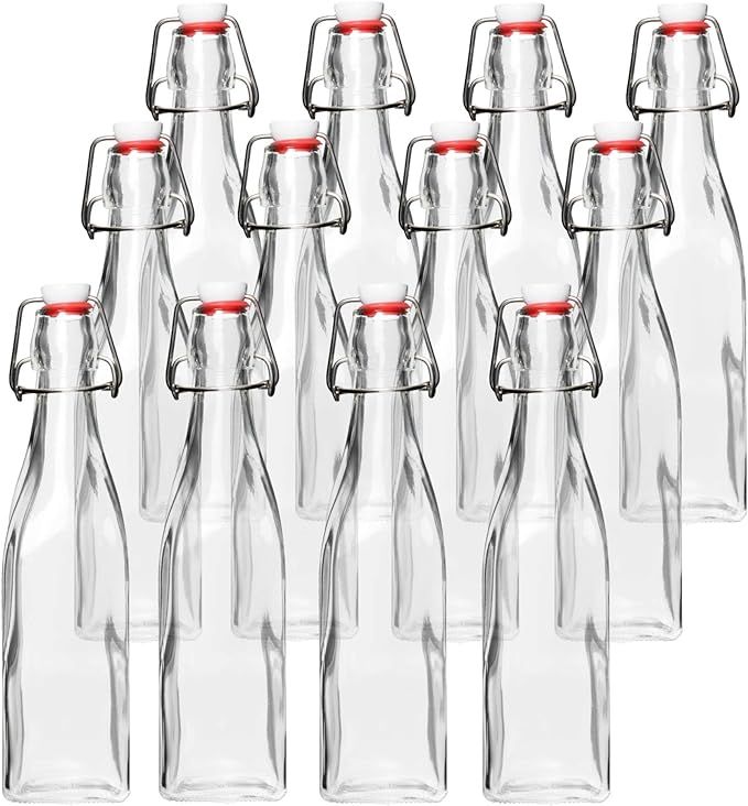 Glass Beer Bottles for Home Brewing - Square 12 Pack with Flip Caps and Funnel | Amazon (US)