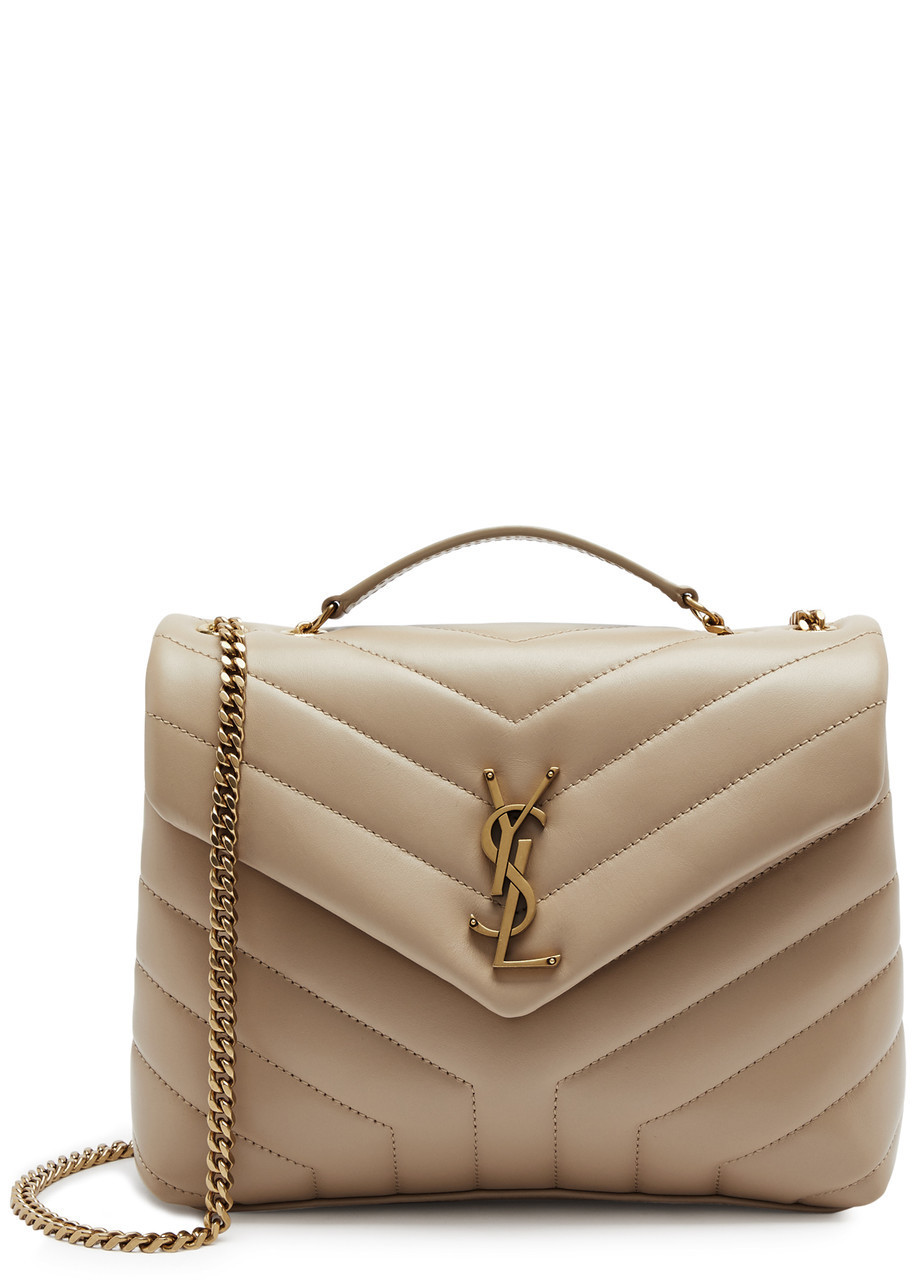 Saint Laurent Loulou Small Leather Shoulder Bag, Leather Bag, Beige | Harvey Nichols (Global)