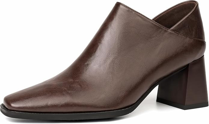 Women's Dress Shoes Chunky Heel Loafers, Faux Leather Zipper Pumps | Amazon (US)
